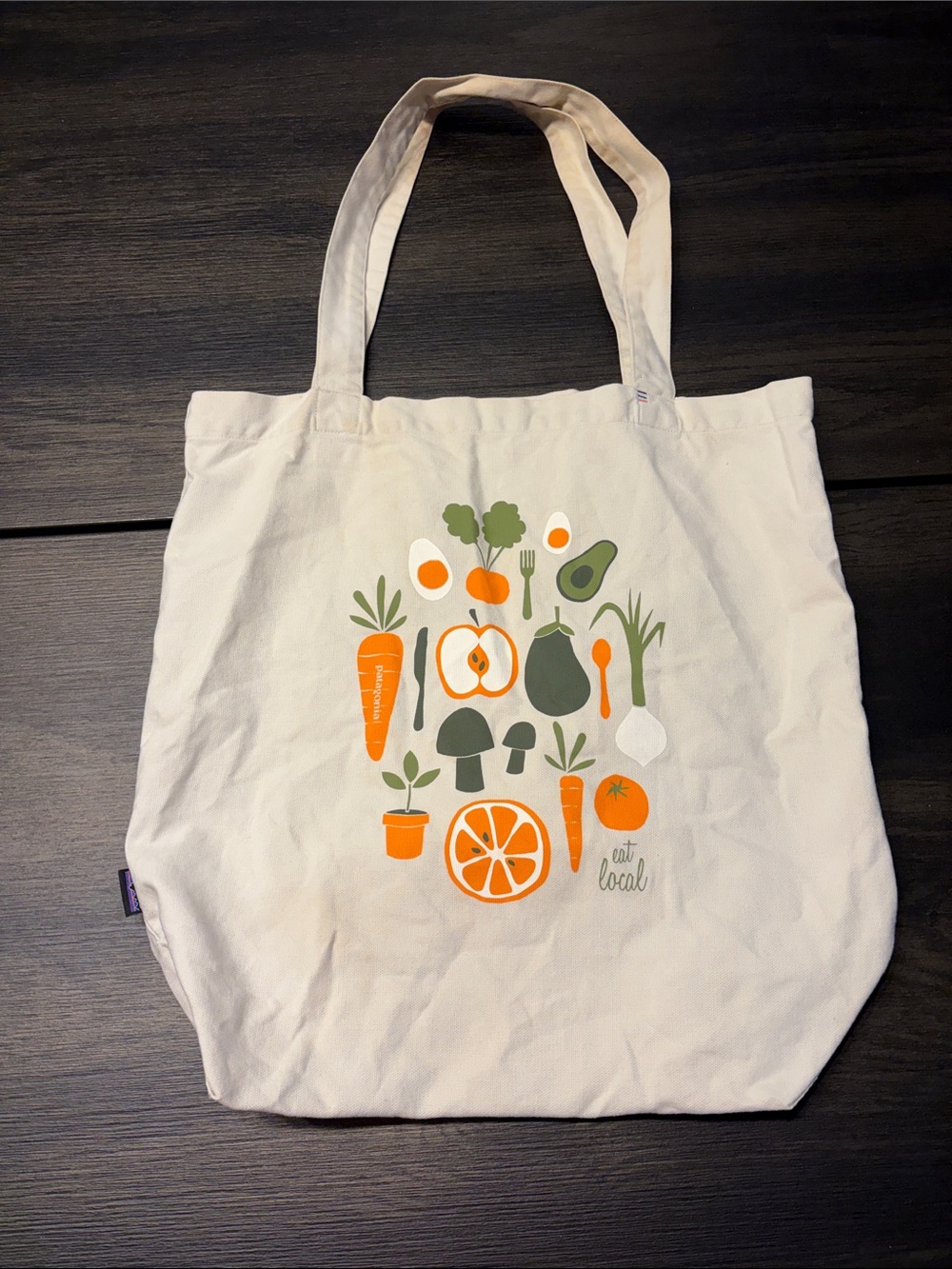 Patagonia "Eat Local" Organic Cotton Canvas Market Tote Bag Cream